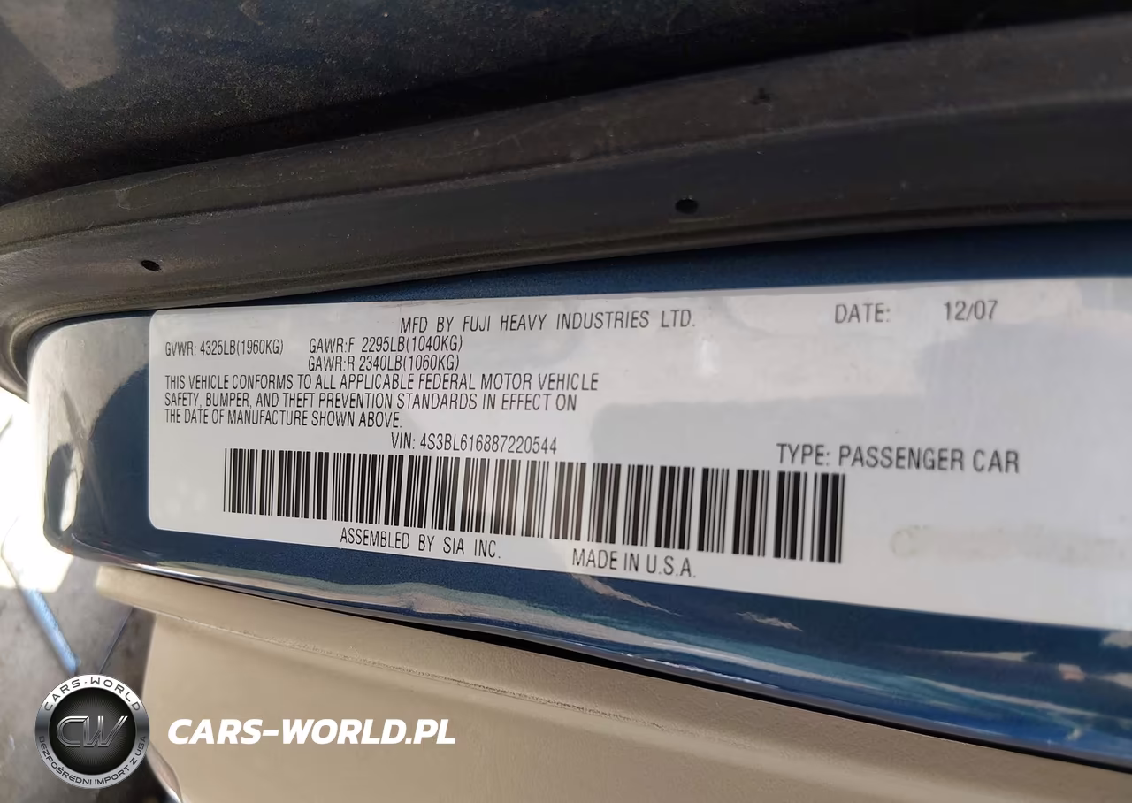 2008 Subaru Legacy (Natl) 2.5I (A4)-Special Edition VIN:4S3BL616887220544 - 9
