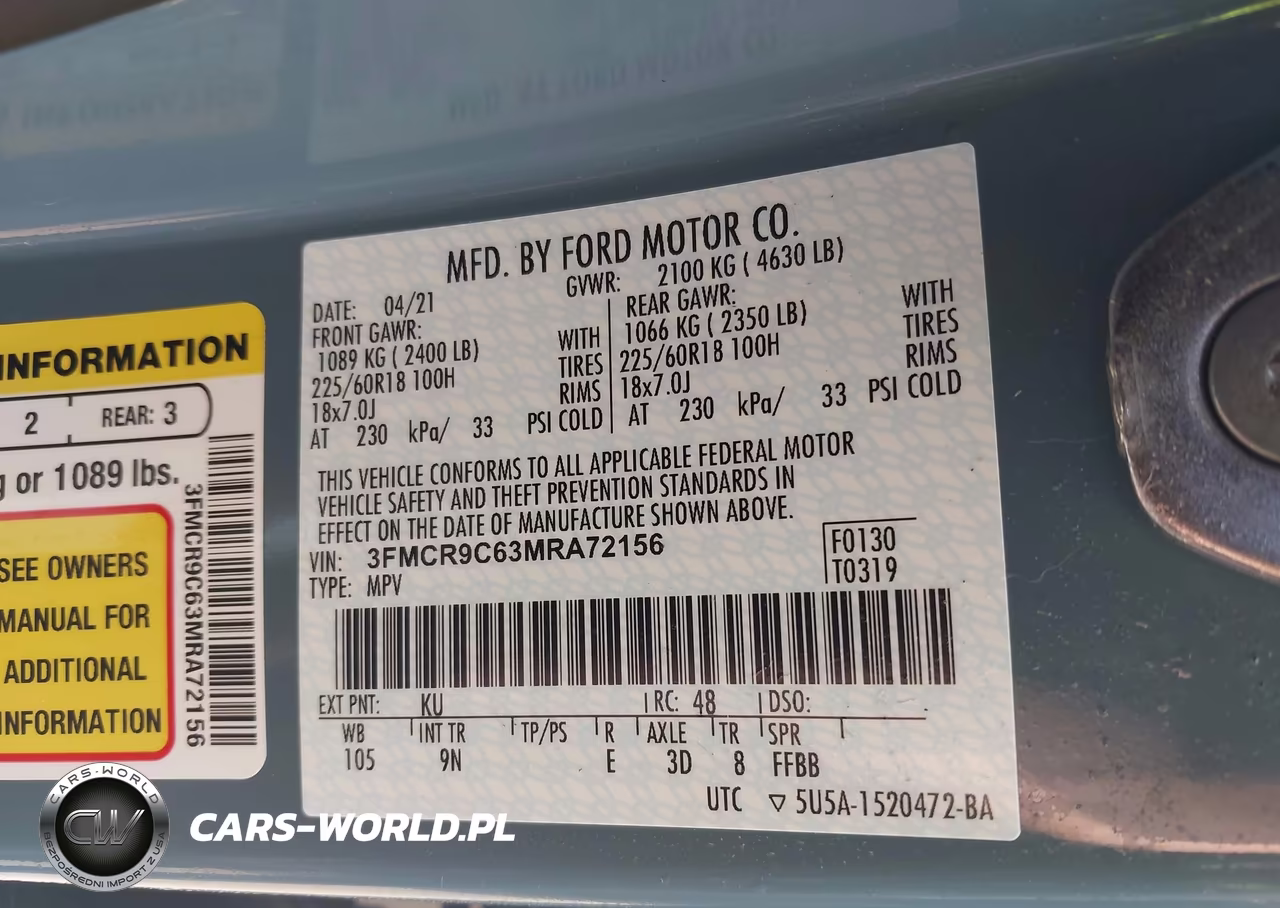 2021 Ford Bronco Sport Outer Banks VIN:3FMCR9C63MRA72156 - 9