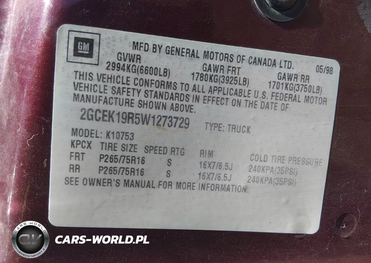 1998 Chevrolet C-K 1500 Fleetside VIN:2GCEK19R5W1273729 - 9