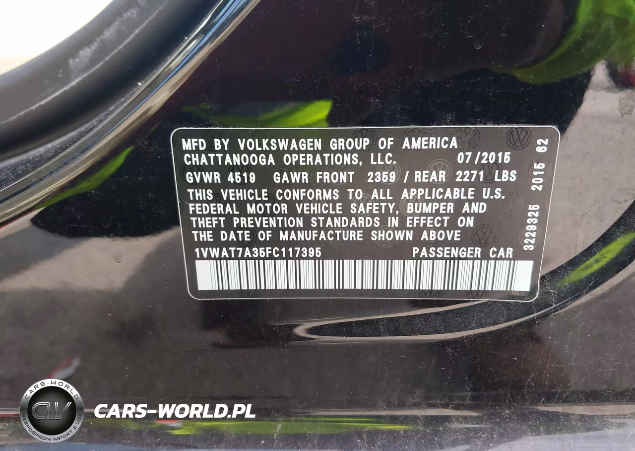 2015 Volkswagen Passat S VIN:1VWAT7A35FC117395 - 9