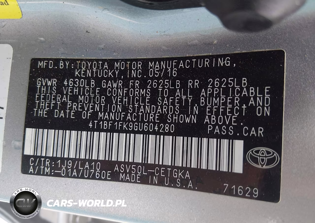 2016 Toyota Camry Xle VIN:4T1BF1FK9GU604280 - 9