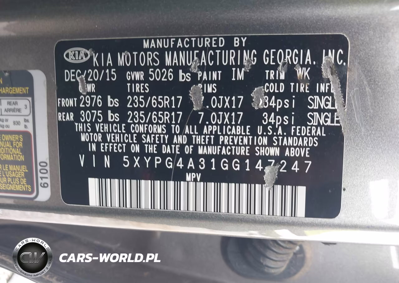 2016 Kia Sorento 2.4L L VIN:5XYPG4A31GG147247 - 9
