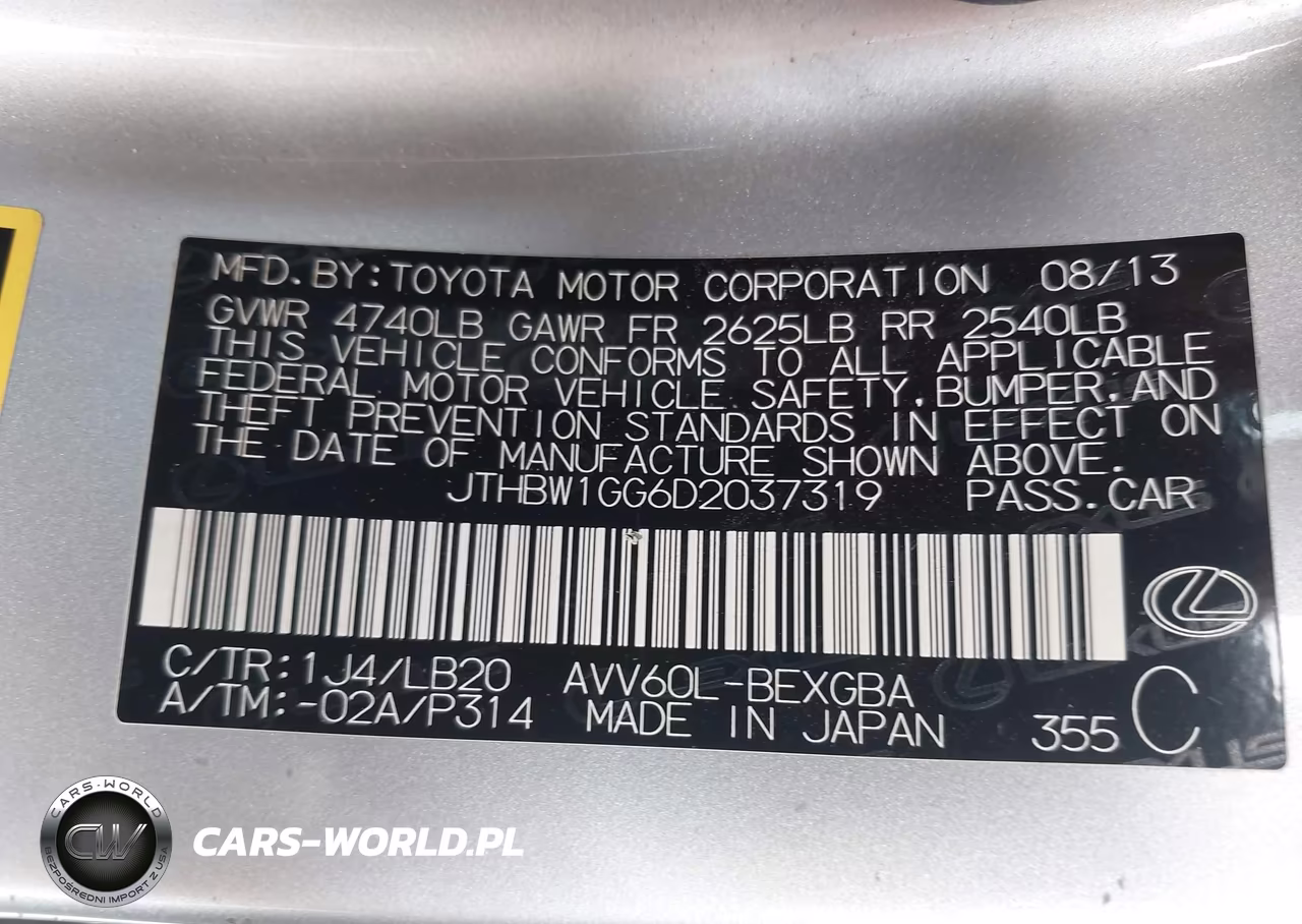 2013 Lexus Es 300H VIN:JTHBW1GG6D2037319 - 9