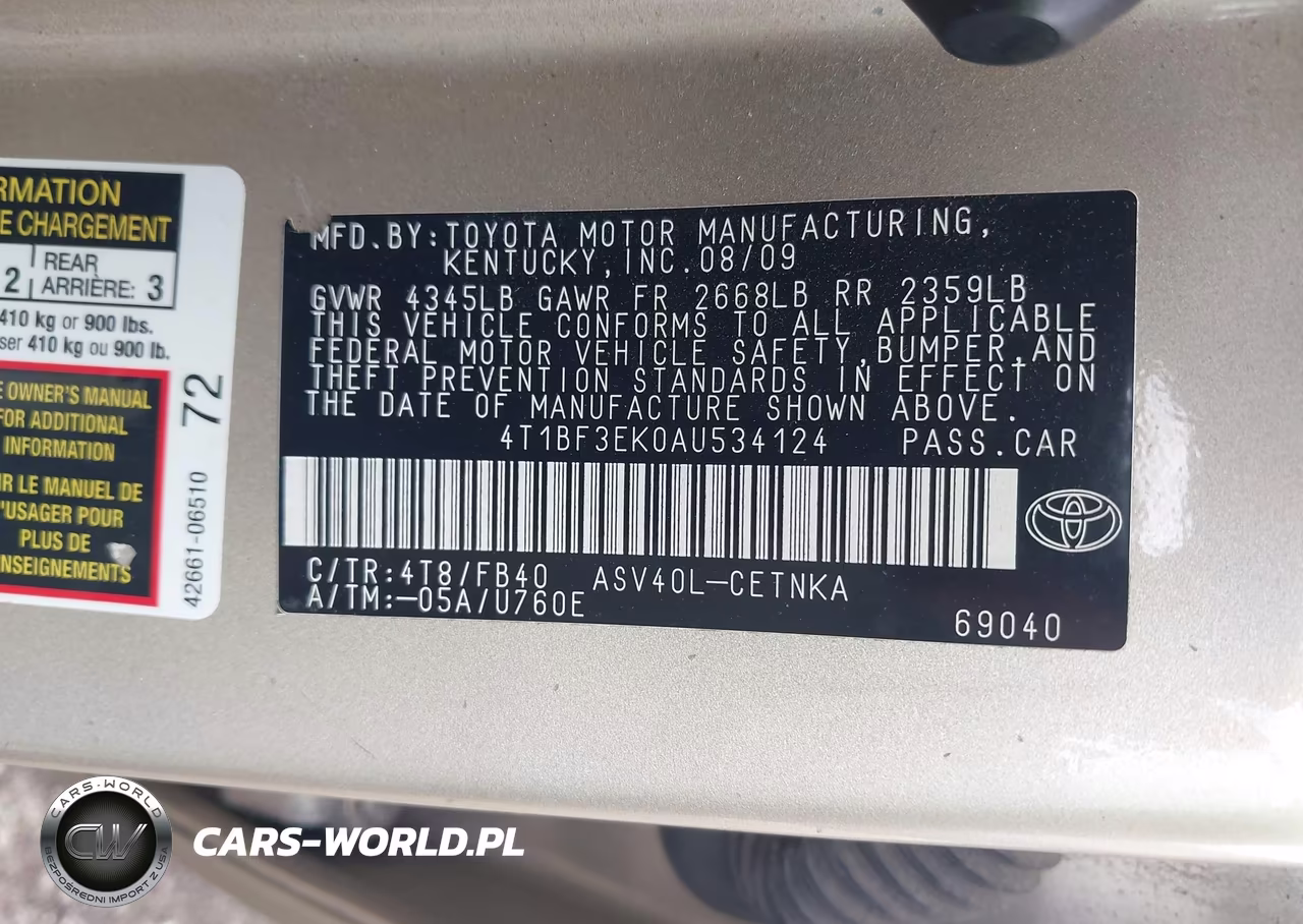 2010 Toyota Camry VIN:4T1BF3EK0AU534124 - 9