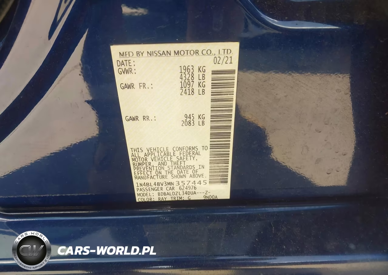 2021 Nissan Altima S Fwd VIN:1N4BL4BV3MN357445 - 9