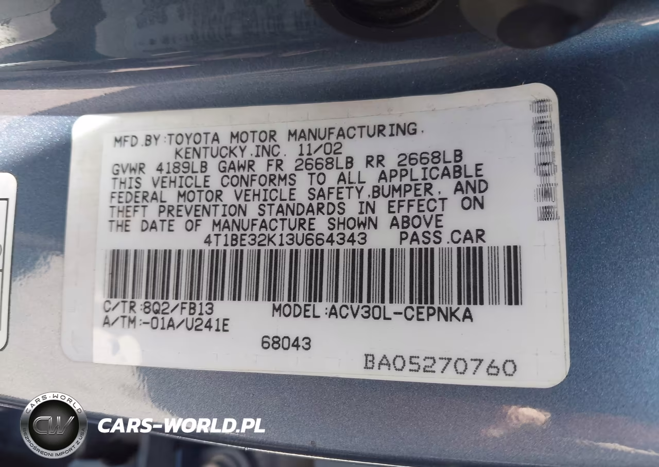 2003 Toyota Camry Le VIN:4T1BE32K13U664343 - 9
