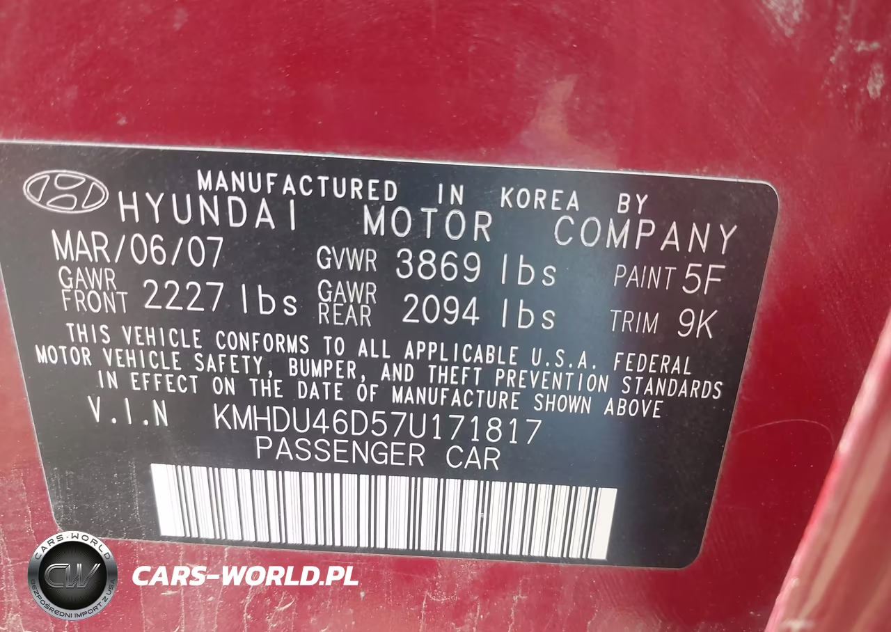 2007 Hyundai Elantra Gls-Se-Limited VIN:KMHDU46D57U171817 - 9