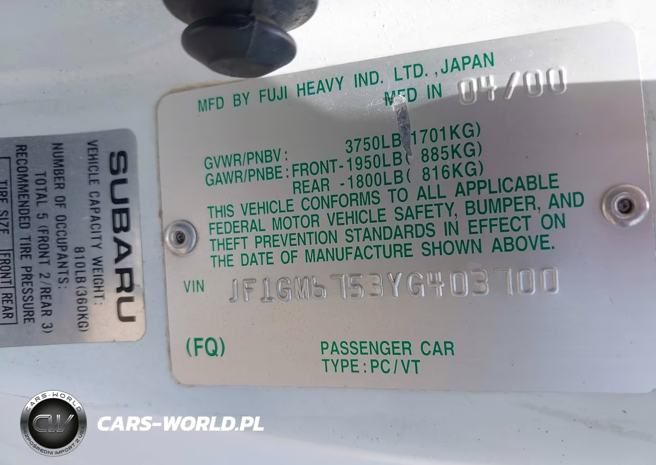 2000 Subaru Impreza 2.5Rs VIN:JF1GM6753YG403700 - 9