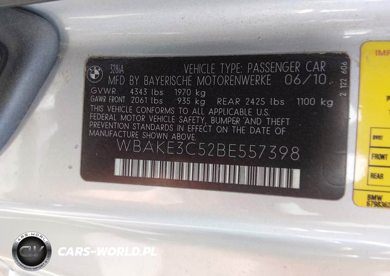 2011 BMW 328I VIN:WBAKE3C52BE557398 - 9