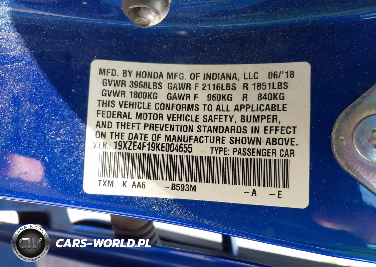 2019 Honda Insight Lx VIN:19XZE4F19KE004655 - 9