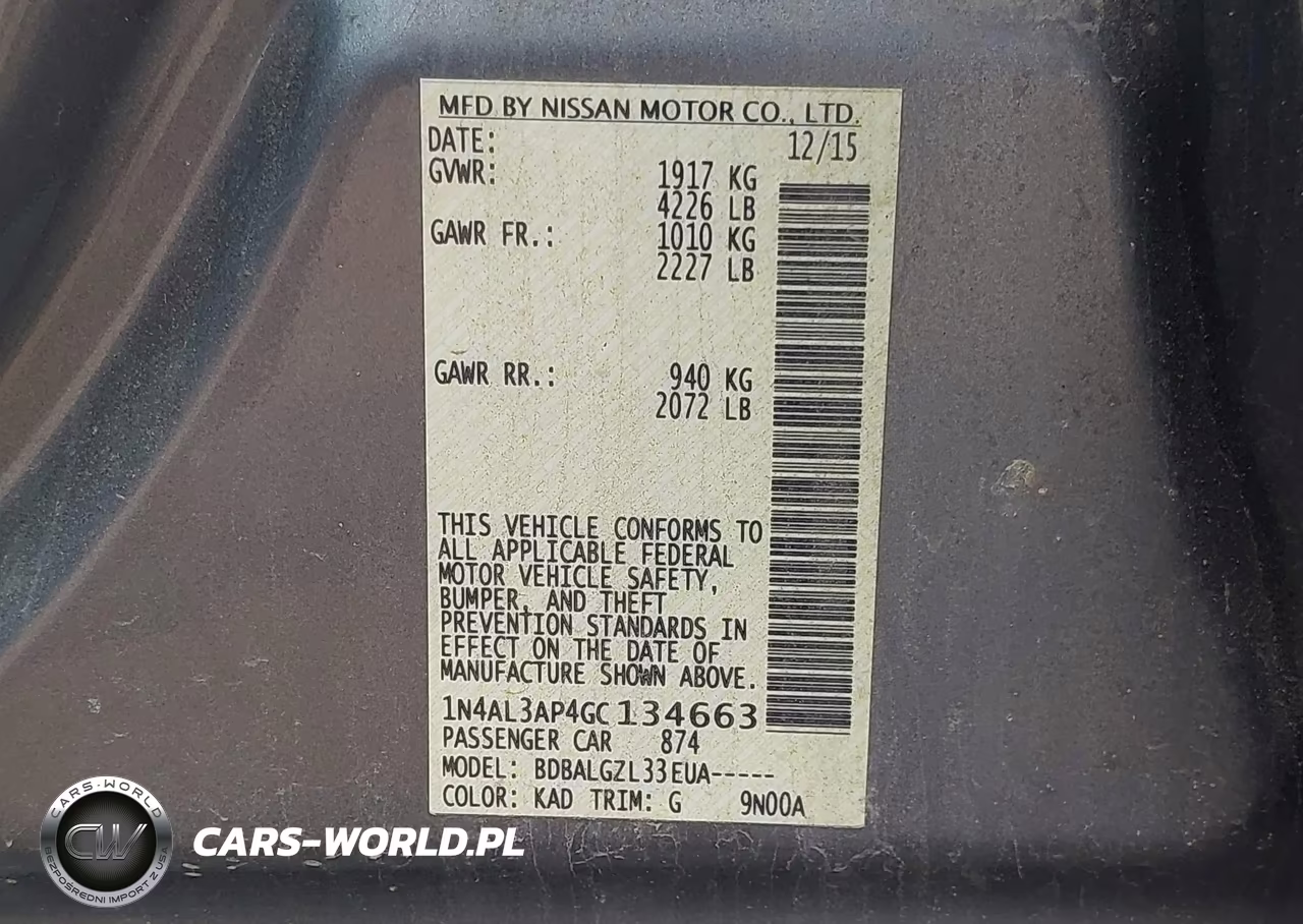 2016 Nissan Altima 2.5-2.5 S-2.5 Sl-2.5 Sr-2.5 Sv VIN:1N4AL3AP4GC134663 - 9