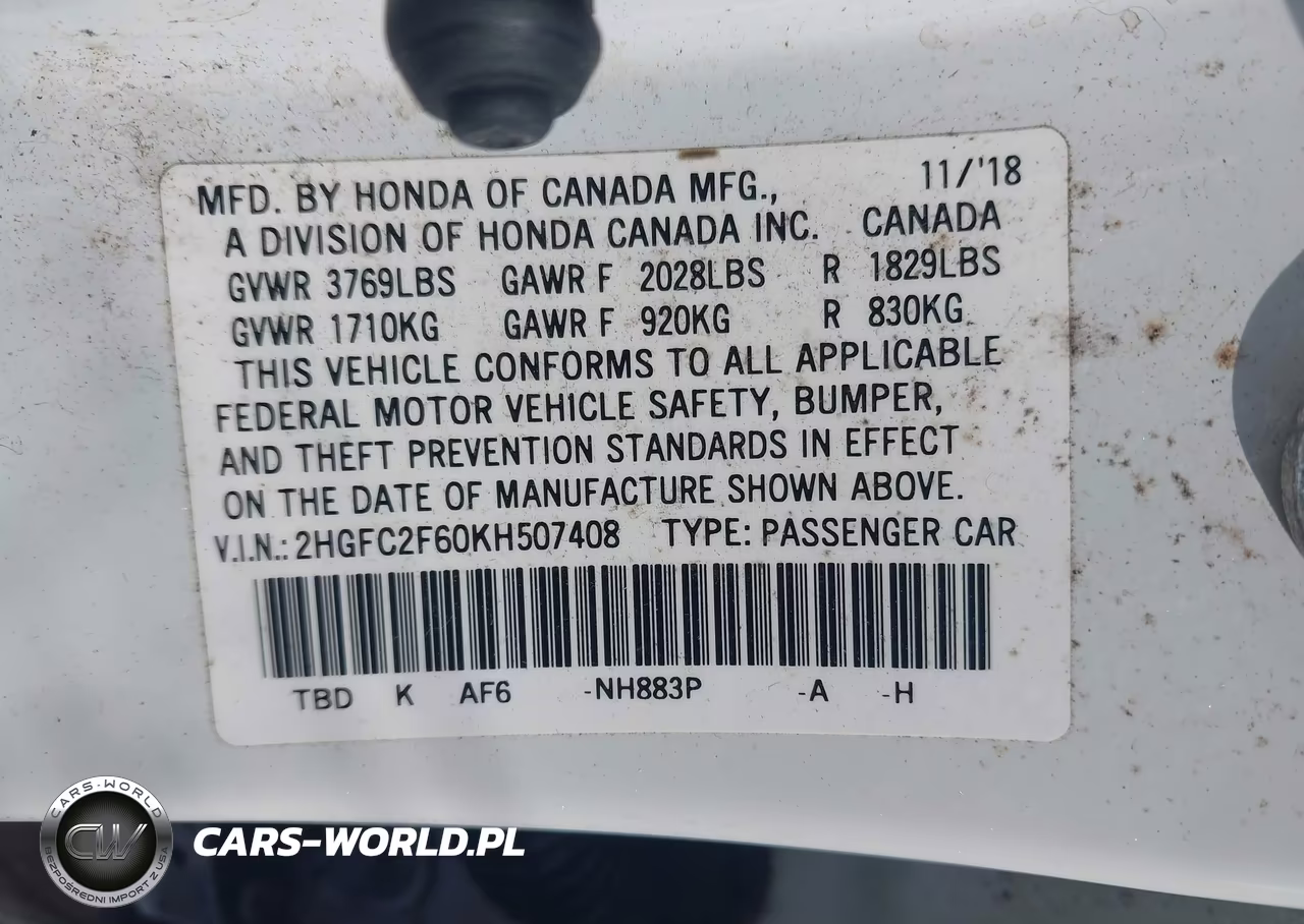 2019 Honda Civic Lx VIN:2HGFC2F60KH507408 - 9