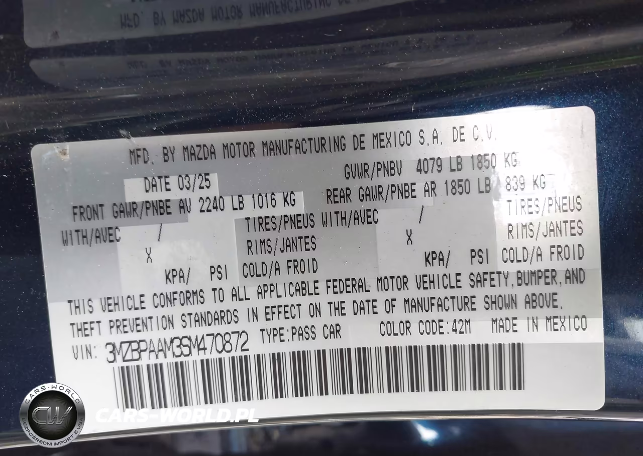 2025 Mazda Mazda3 2.5 S VIN:3MZBPAAM3SM470872 - 9