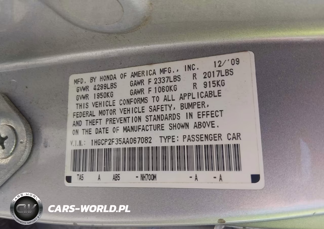 2010 Honda Accord 2.4 Lx VIN:1HGCP2F35AA067082 - 9