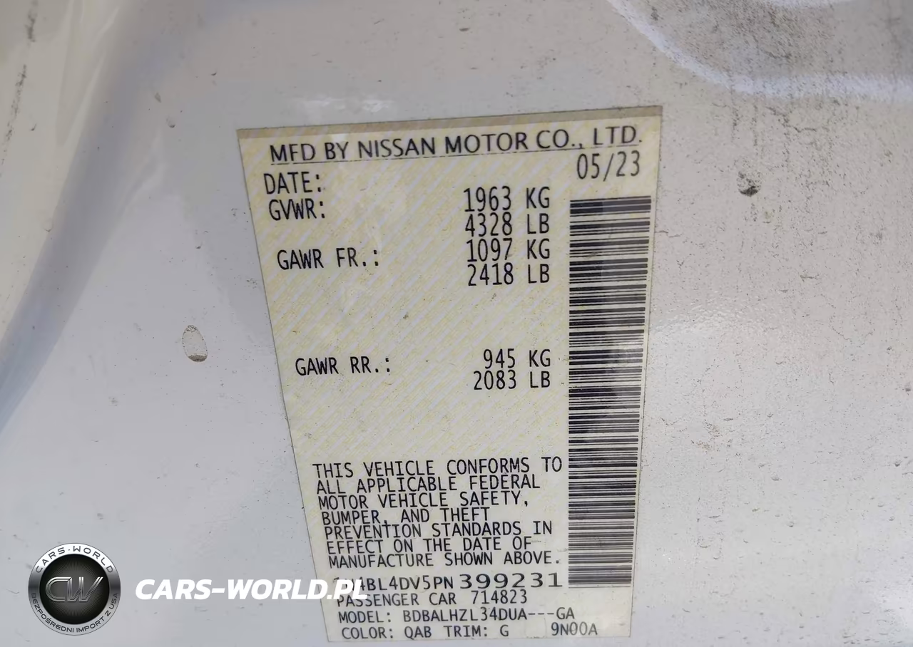 2023 Nissan Altima Sv Fwd VIN:1N4BL4DV5PN399231 - 9