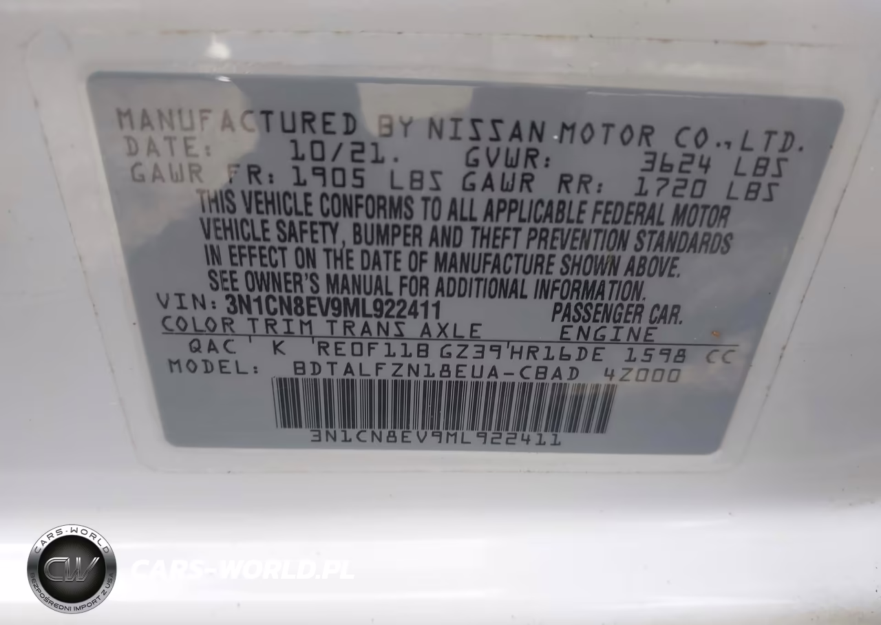 2021 Nissan Versa Sv Xtronic Cvt VIN:3N1CN8EV9ML922411 - 9