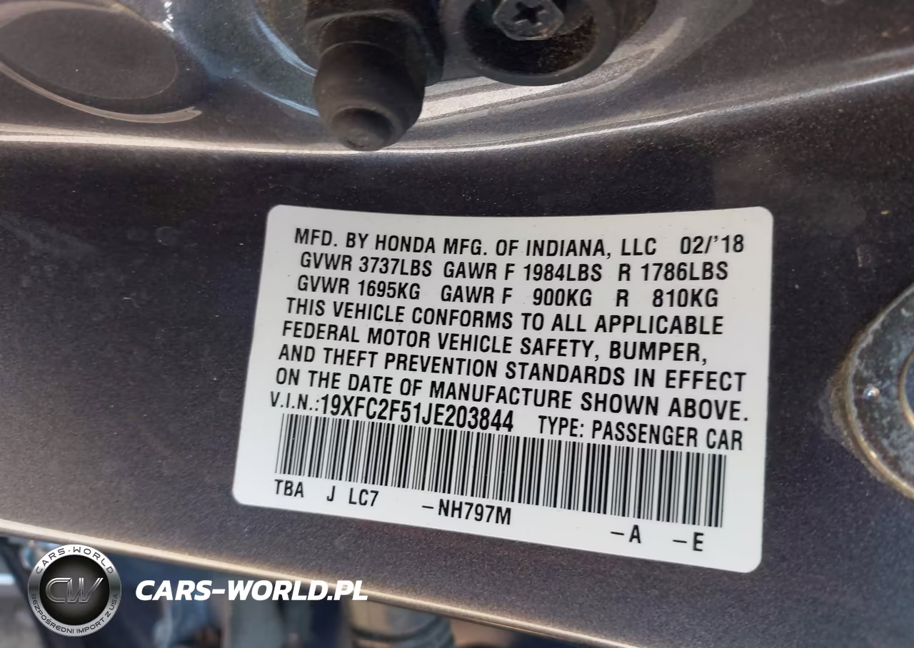 2018 Honda Civic Lx VIN:19XFC2F51JE203844 - 9