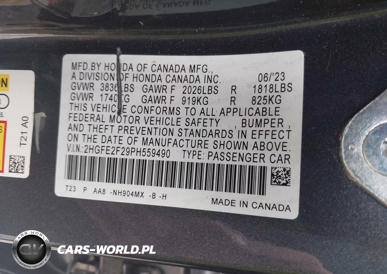 2023 Honda Civic Lx VIN:2HGFE2F29PH559490 - 9