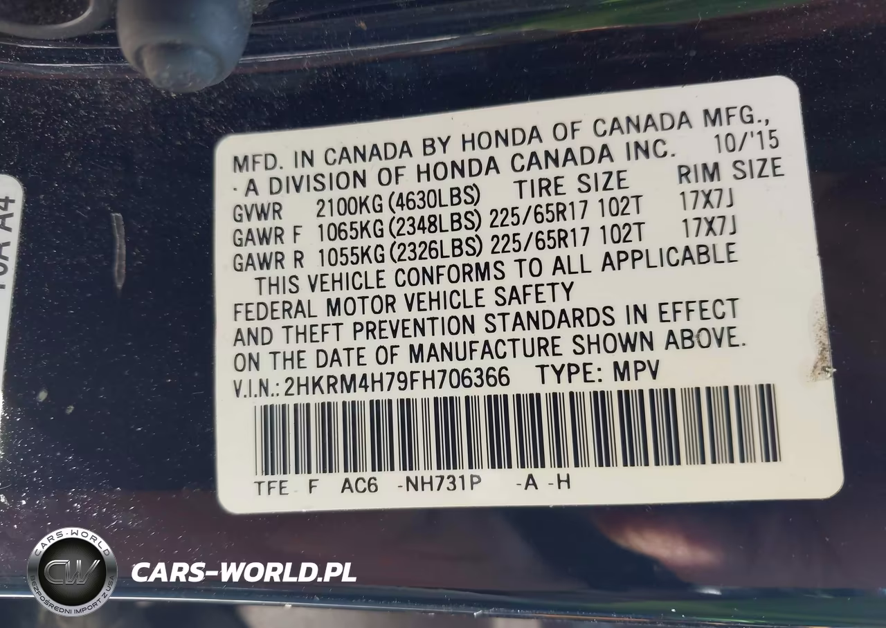 2015 Honda Cr-V Ex-L VIN:2HKRM4H79FH706366 - 9