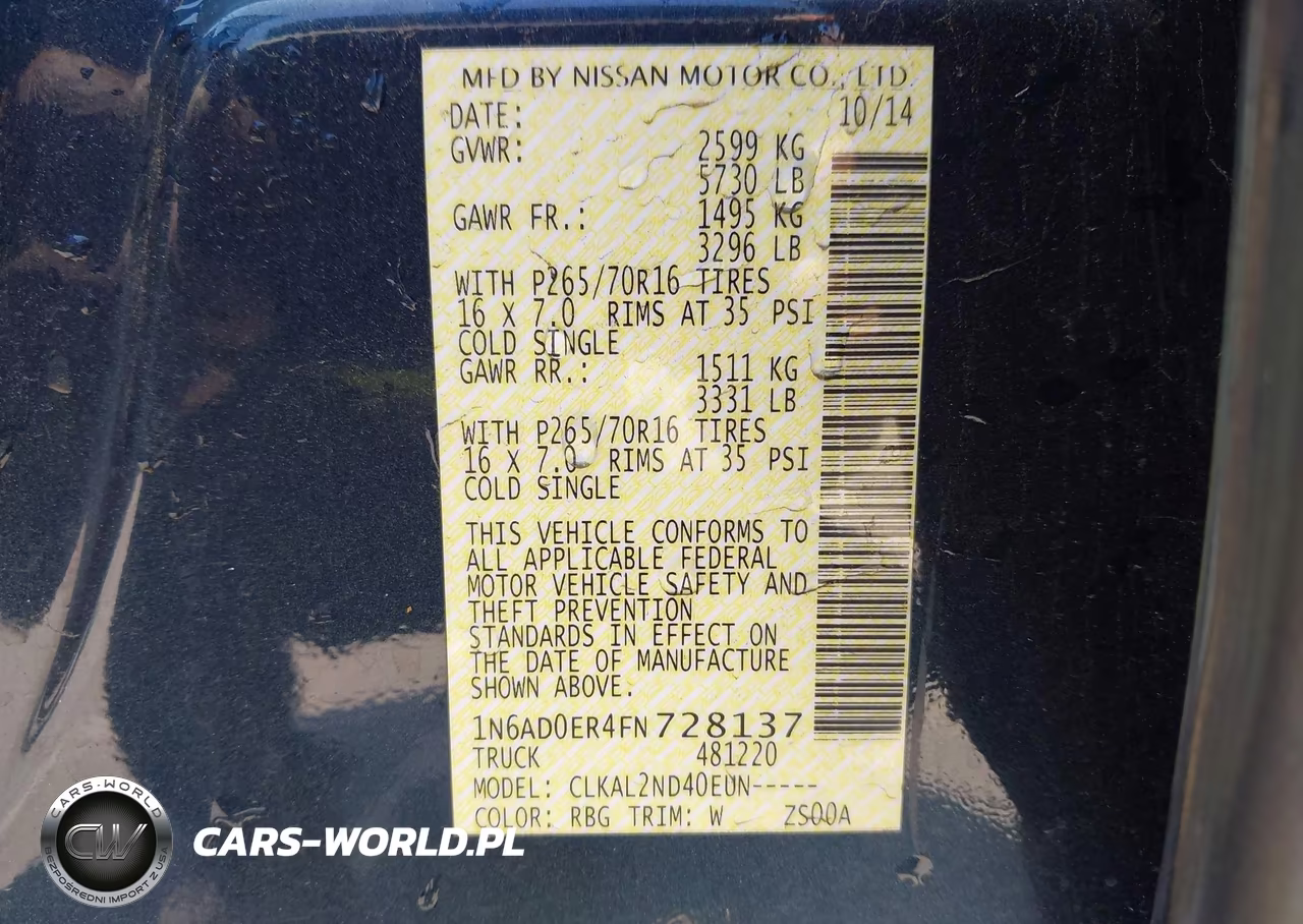 2015 Nissan Frontier Sv VIN:1N6AD0ER4FN728137 - 9