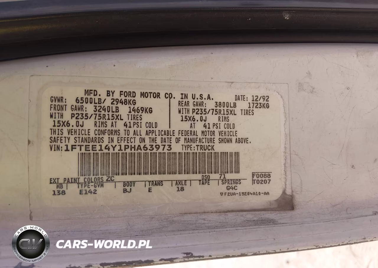 1993 Ford Econoline E150 Van VIN:1FTEE14Y1PHA63973 - 9