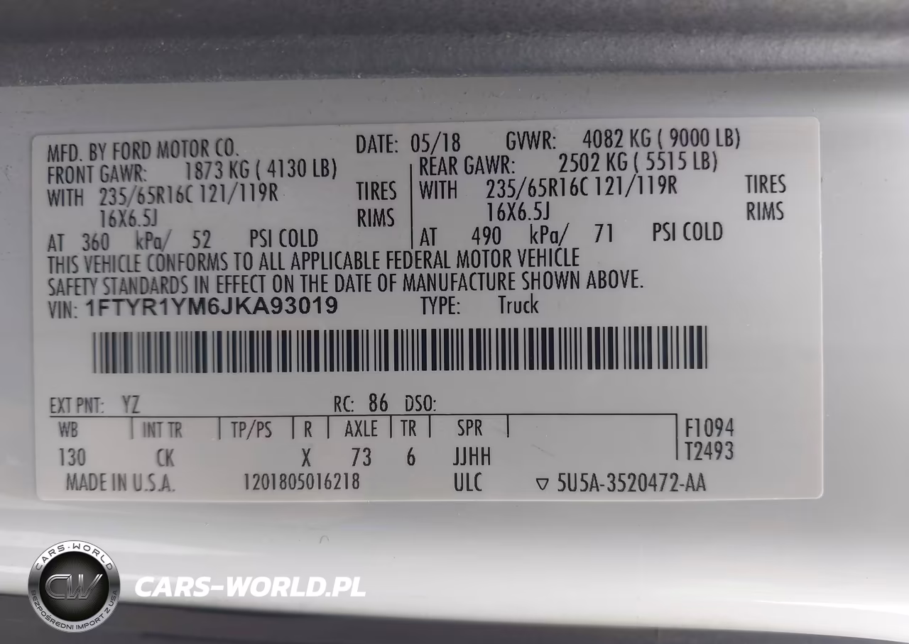 2018 Ford Transit-250 VIN:1FTYR1YM6JKA93019 - 9