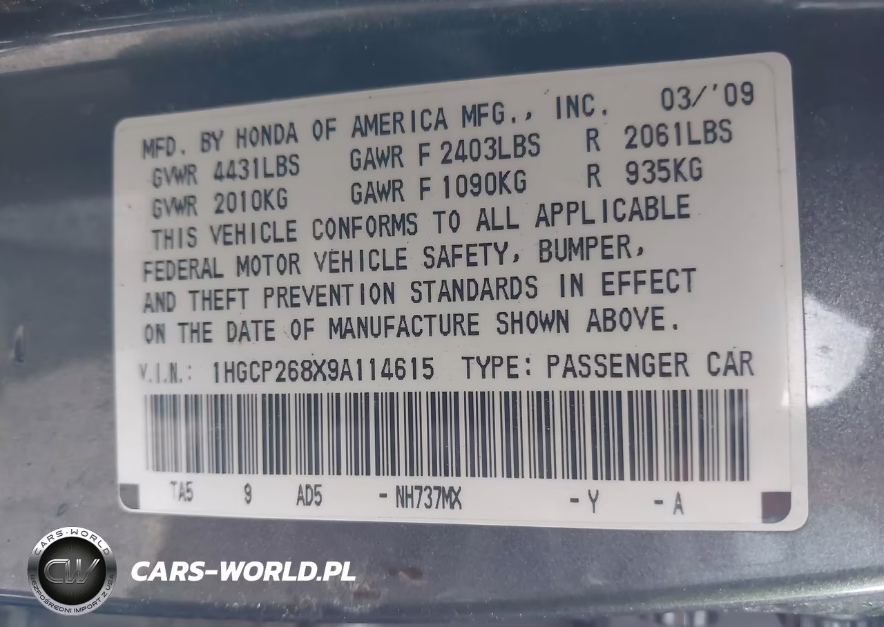 2009 Honda Accord 2.4 Ex-L VIN:1HGCP268X9A114615 - 9