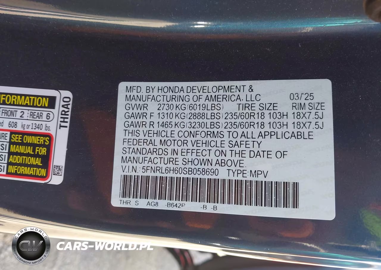 2025 Honda Odyssey Ex-L VIN:5FNRL6H60SB058690 - 9