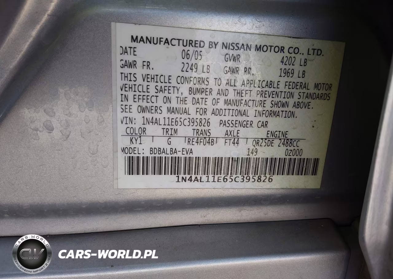 2005 Nissan Altima 2.5 S VIN:1N4AL11E65C395826 - 9