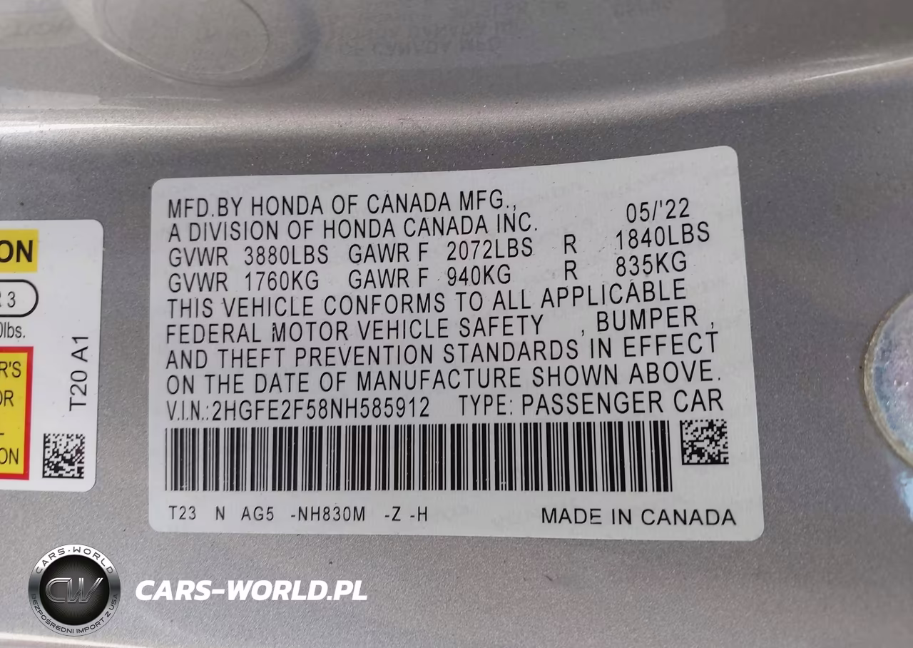 2022 Honda Civic Sport VIN:2HGFE2F58NH585912 - 9