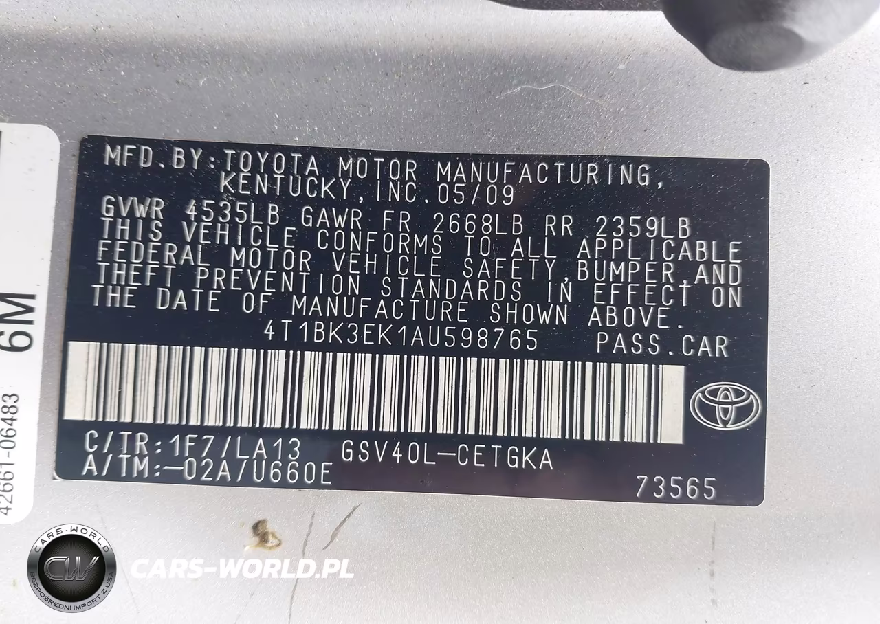2010 Toyota Camry Xle V6 VIN:4T1BK3EK1AU598765 - 9