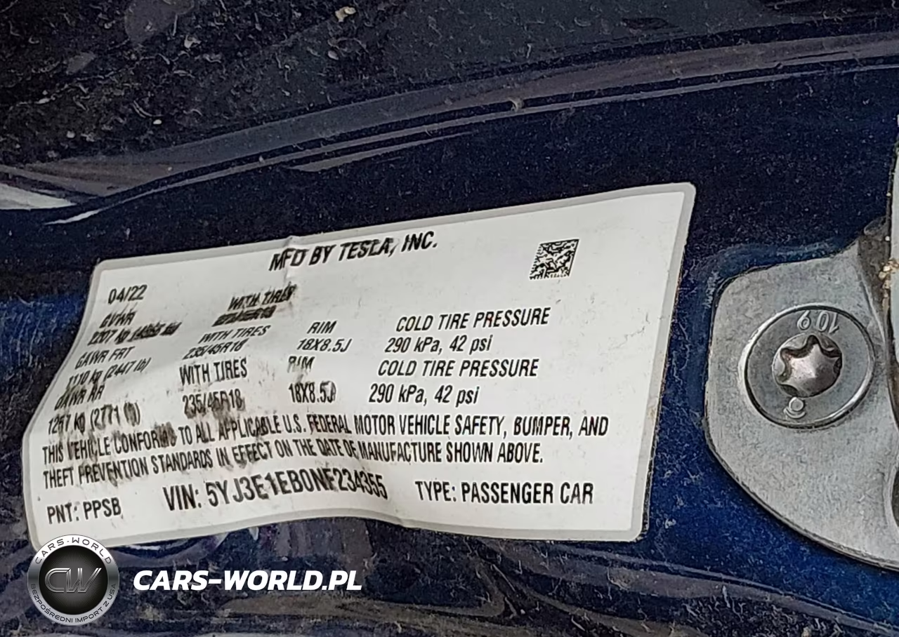 2022 Tesla Model 3 Long Range Dual Motor All-Wheel Drive VIN:5YJ3E1EB0NF234355 - 9