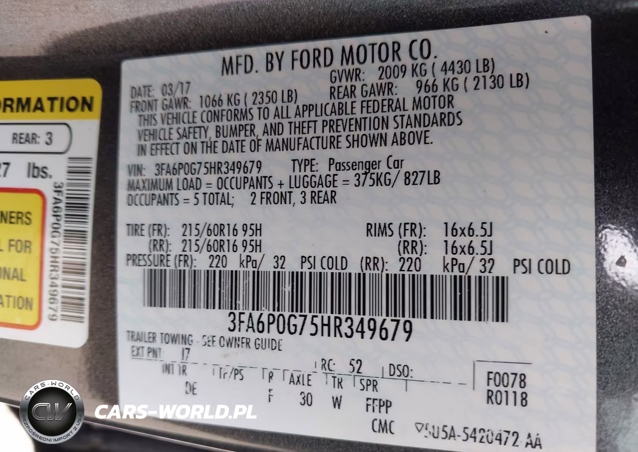2017 Ford Fusion S VIN:3FA6P0G75HR349679 - 9