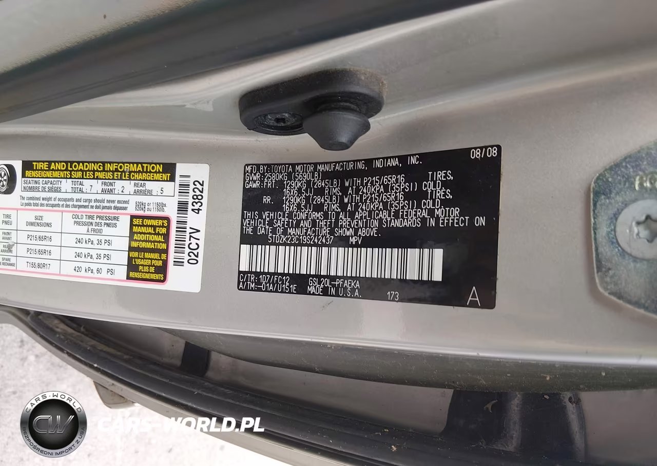 2009 Toyota Sienna Le VIN:5TDZK23C19S242437 - 9