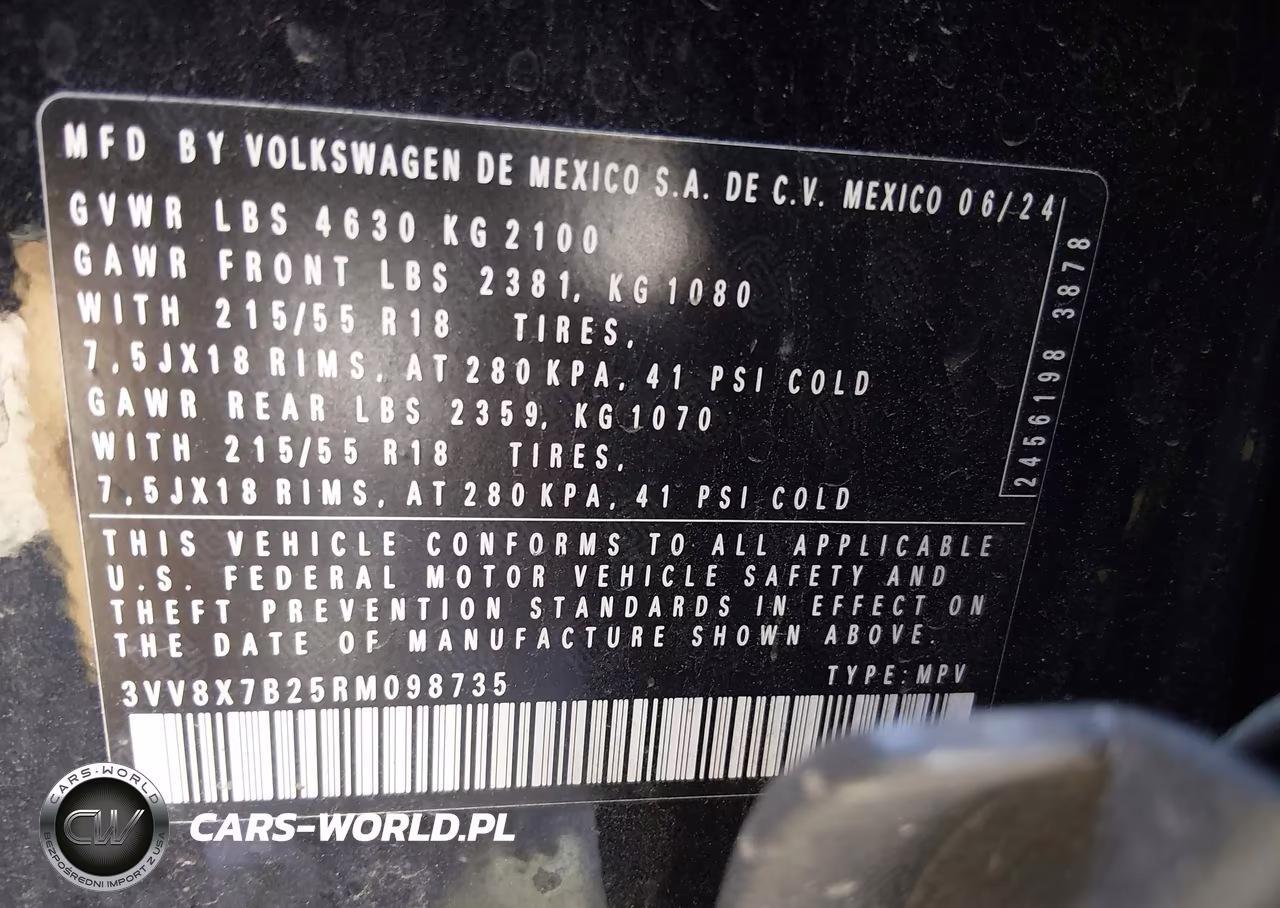 2024 Volkswagen Taos 1.5T S VIN:3VV8X7B25RM098735 - 9