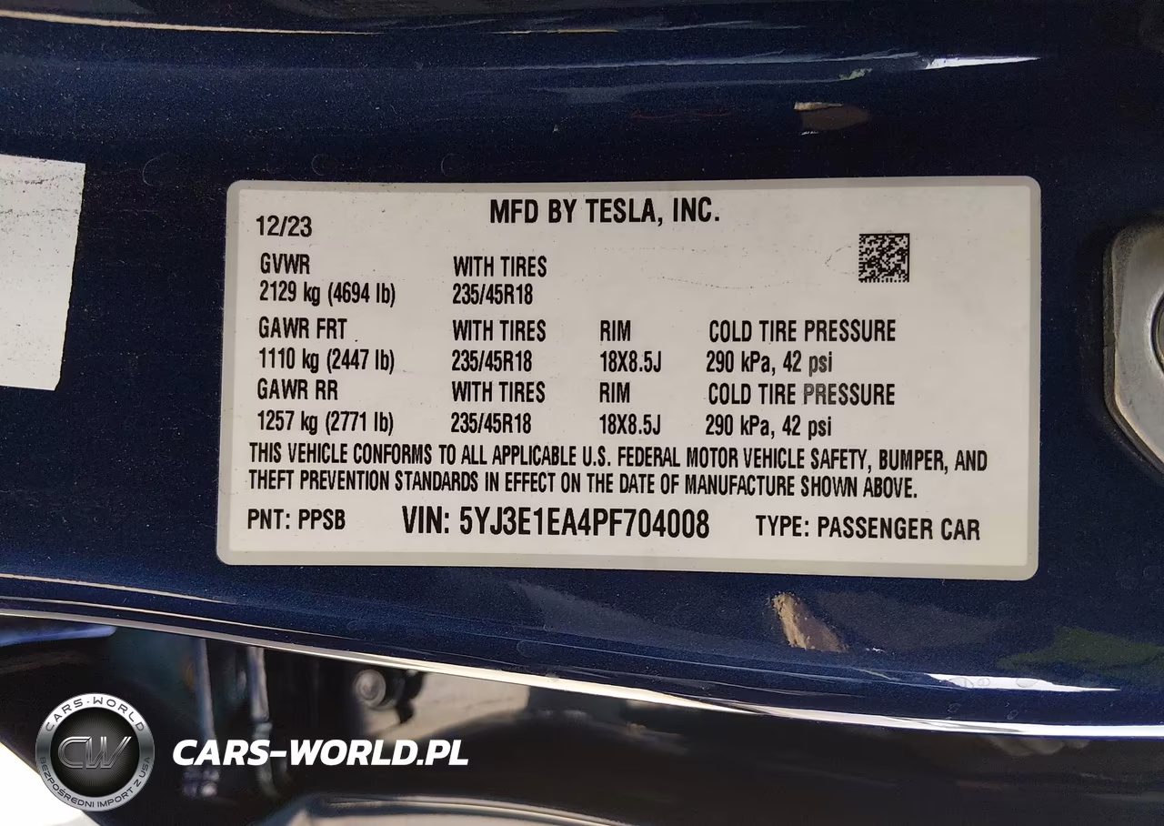 2023 Tesla Model 3 Rear-Wheel Drive VIN:5YJ3E1EA4PF704008 - 9