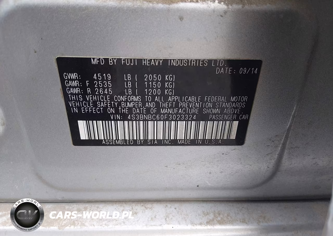 2015 Subaru Legacy 2.5I Premium VIN:4S3BNBC60F3023324 - 9