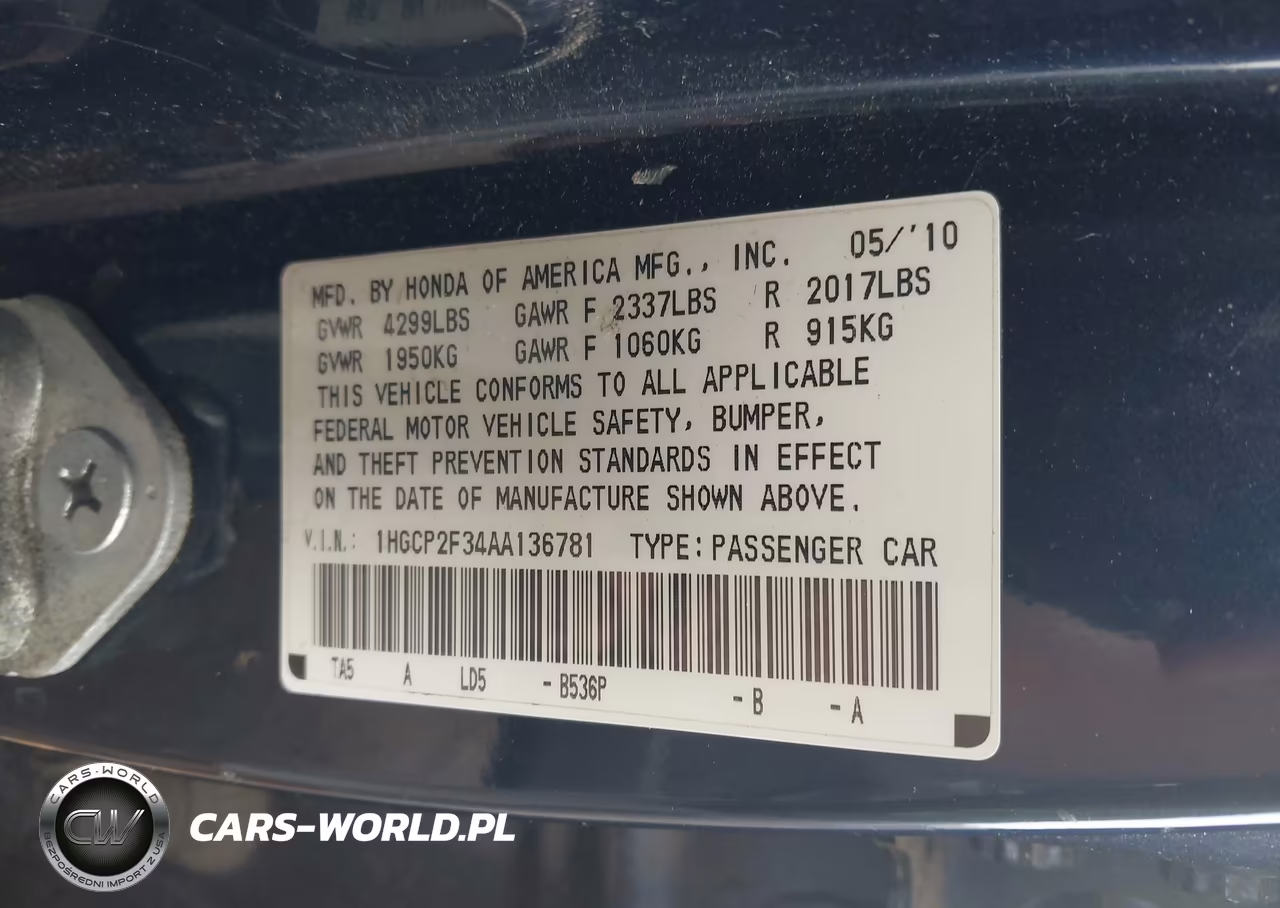 2010 Honda Accord 2.4 Lx VIN:1HGCP2F34AA136781 - 9