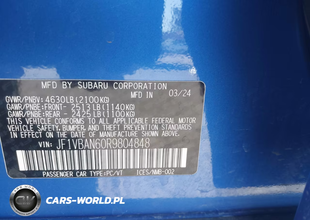 2024 Subaru Wrx Limited VIN:JF1VBAN60R9804848 - 9