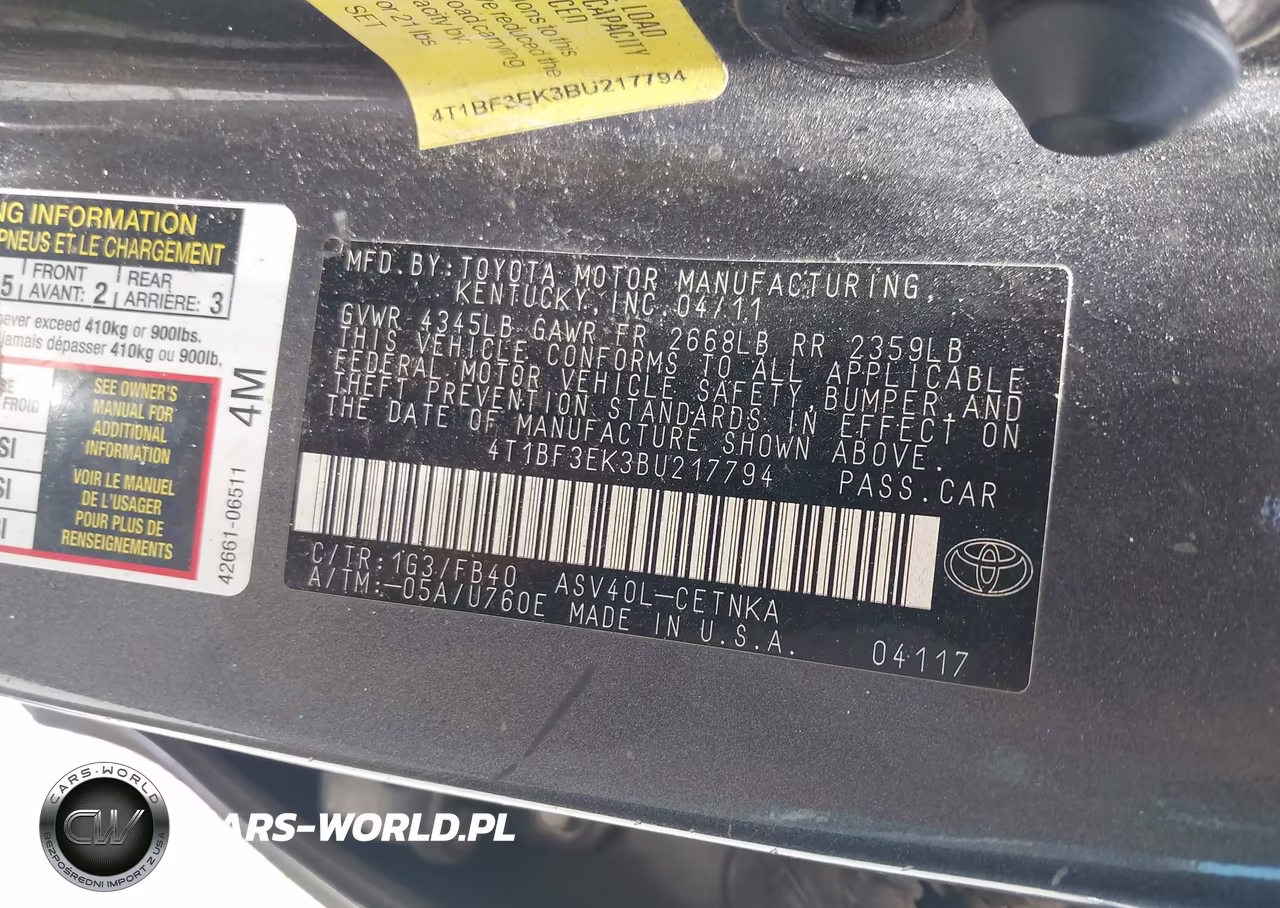 2011 Toyota Camry Le VIN:4T1BF3EK3BU217794 - 9