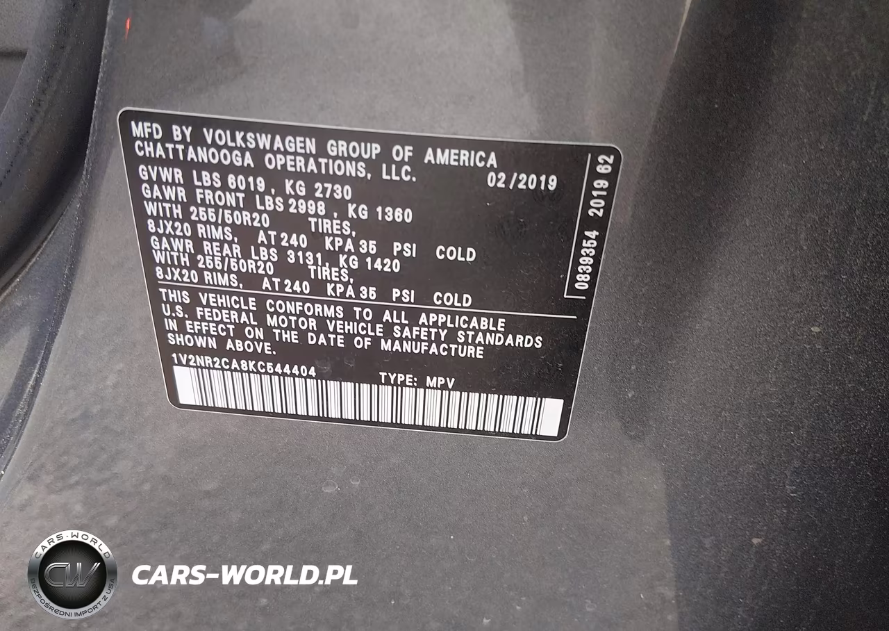 2019 Volkswagen Atlas 3.6L V6 Sel Premium VIN:1V2NR2CA8KC544404 - 9