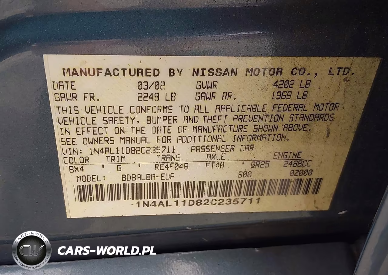 2002 Nissan Altima 2.5 Sl VIN:1N4AL11D82C235711 - 9