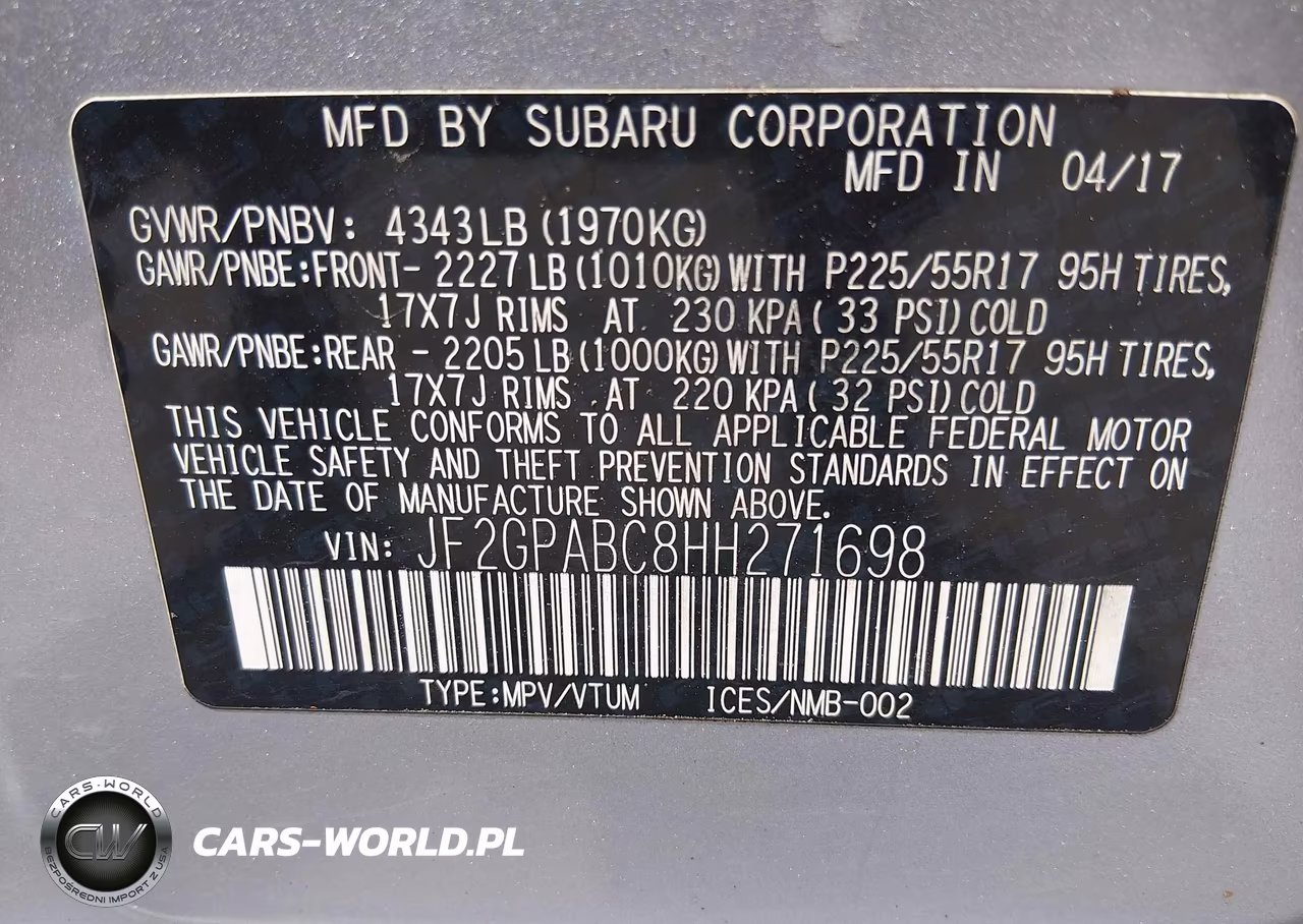 2017 Subaru Crosstrek 2.0I Premium VIN:JF2GPABC8HH271698 - 9