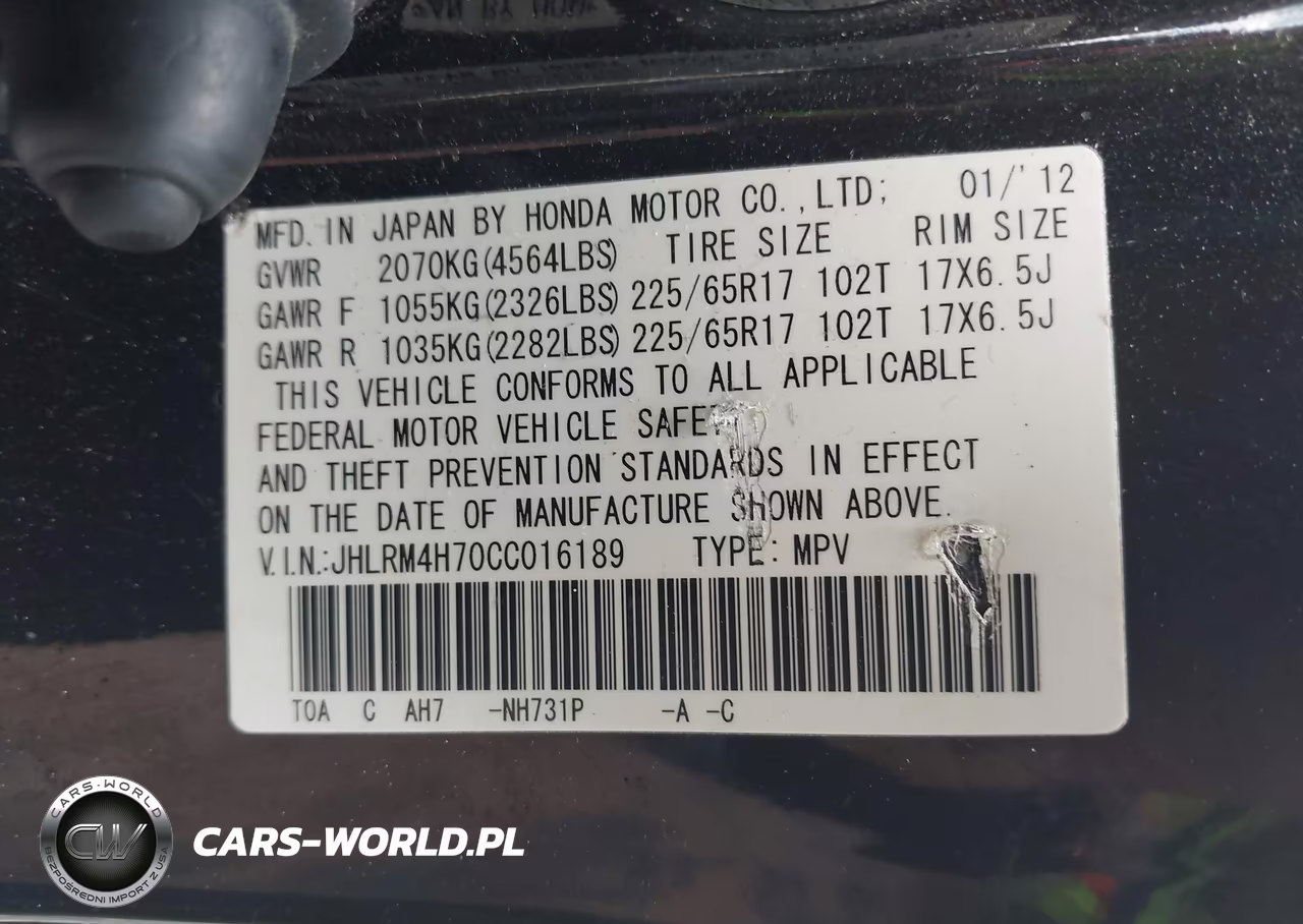 2012 Honda Cr-V Ex-L VIN:JHLRM4H70CC016189 - 9