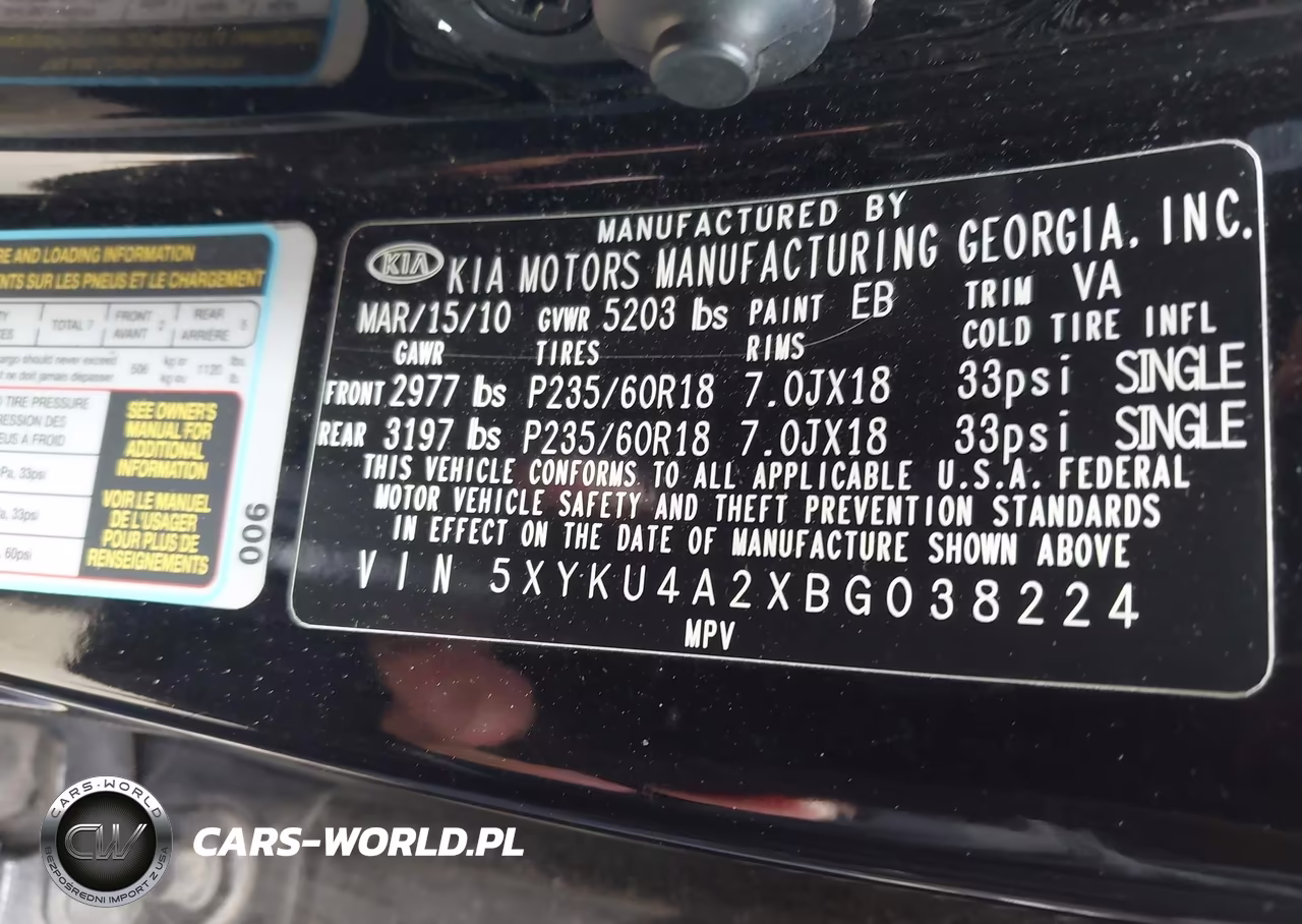 2011 Kia Sorento Ex V6 VIN:5XYKU4A2XBG038224 - 9