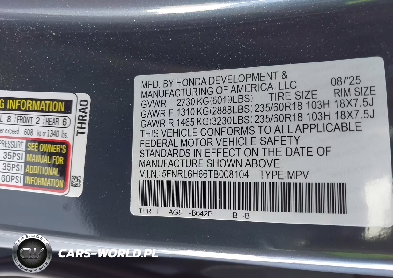 2026 Honda Odyssey Ex-L VIN:5FNRL6H66TB008104 - 9