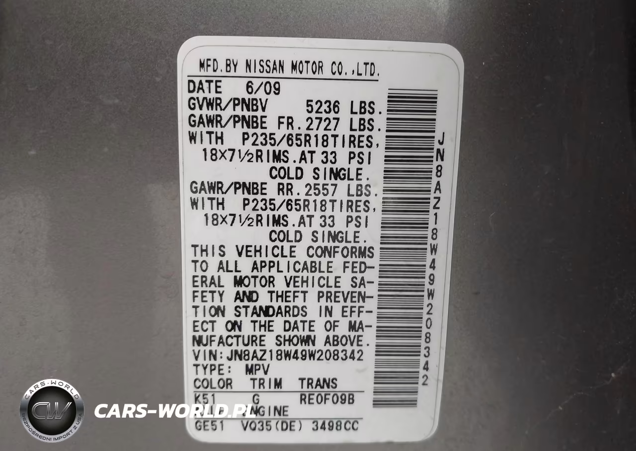 2009 Nissan Murano Sl VIN:JN8AZ18W49W208342 - 9