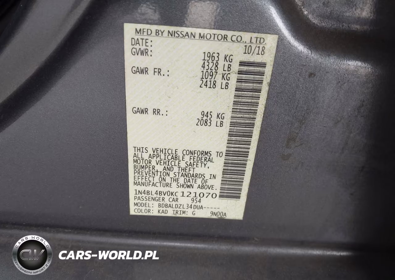 2019 Nissan Altima 2.5 S VIN:1N4BL4BV0KC121070 - 9