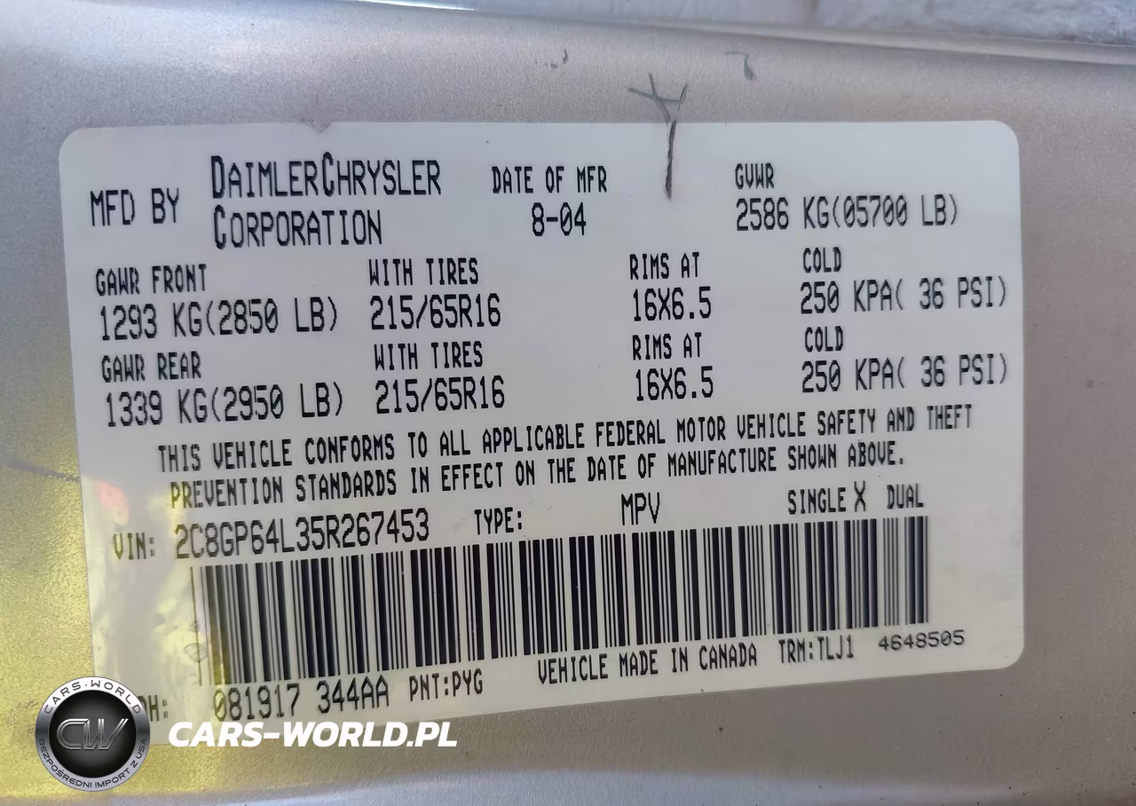 2005 Chrysler Town & Country Limited VIN:2C8GP64L35R267453 - 9