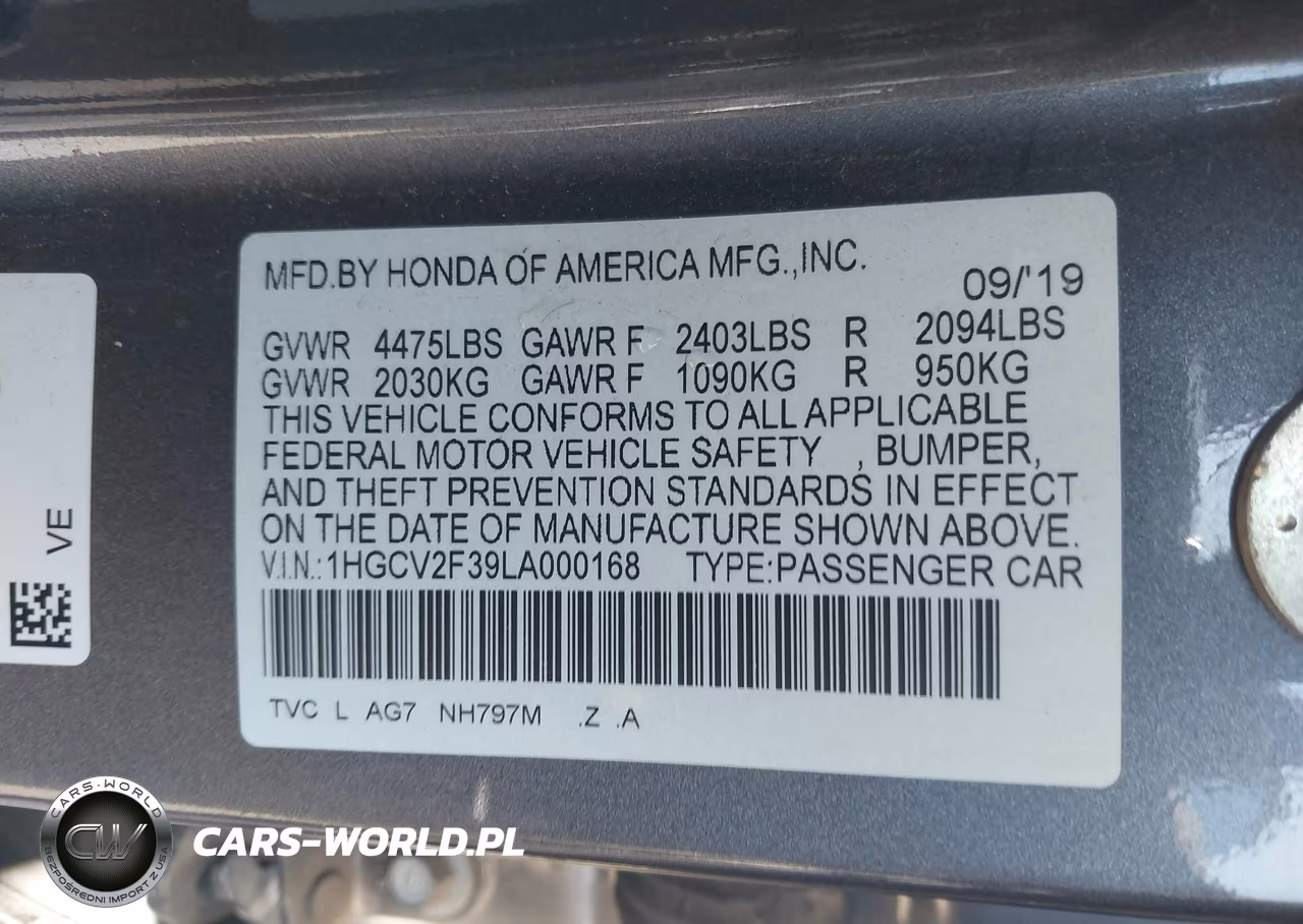 2020 Honda Accord Sport 2.0T VIN:1HGCV2F39LA000168 - 9